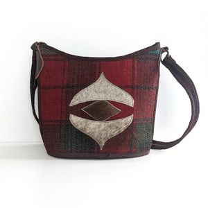 Red and Green Tartan Crossbody bag with Calf (Deer?) Hair detail